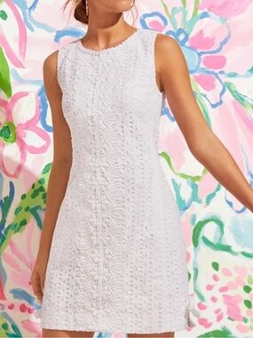Lilly Pulitzer Melani Shift Dress Resort White Eyelet Bow Detail Size 4